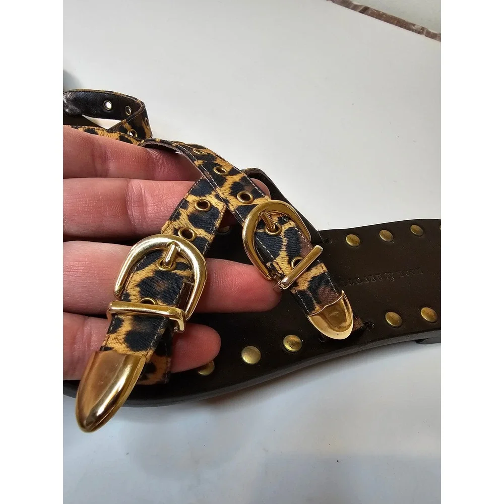 Rock & Republic Leopard Print Studded Leather Sandals Gold Buckle size 36.5